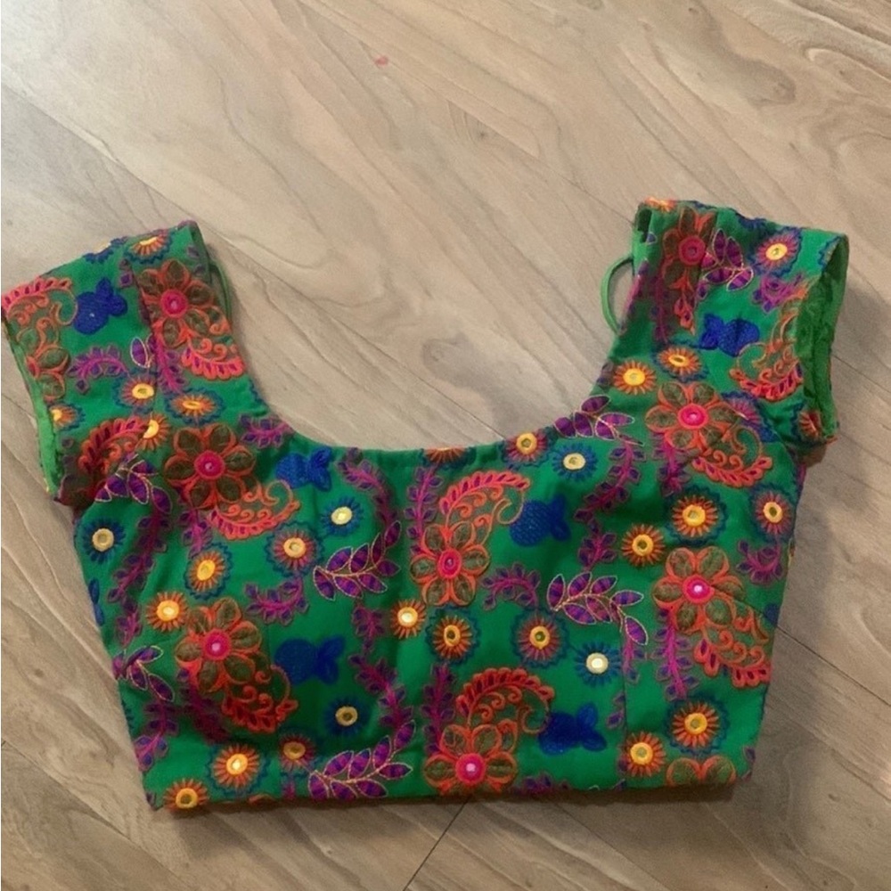 Embroidered Green Floral Women's Top
